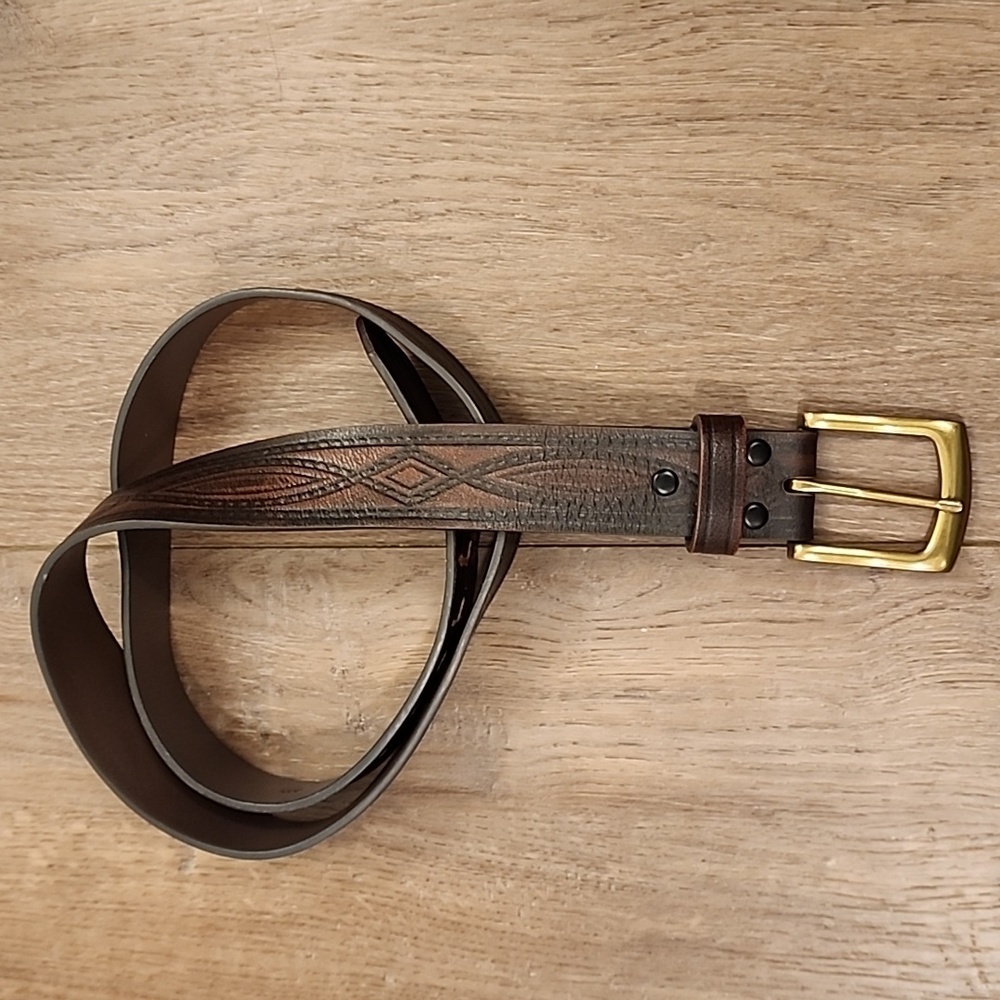 Wrangler Belt Genuine Leather Western Style Removable Buckle Stamped 38